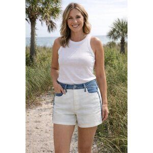 Judy Blue size Large 2-tone White/Blue High-rise Shorts  NEW